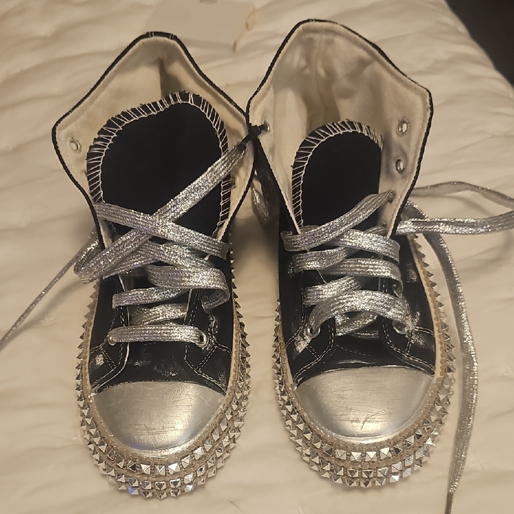 Studded High Top Canvas Sneakers
